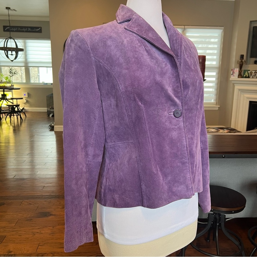 Vintage 90’s Relativity Purple Suede Blazer Jacket Size LP Large Petite Leather - Picture 4 of 16